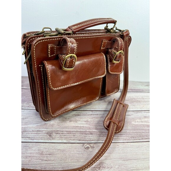 Vintage Strade Fiorentine Brown Genuine Leather Unisex Messenger Italy - Picture 1 of 15